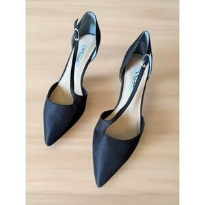 Vintage Nina New York Black Satin Kitten High Heels Stilettos Sz 9.5 Unique 90’s